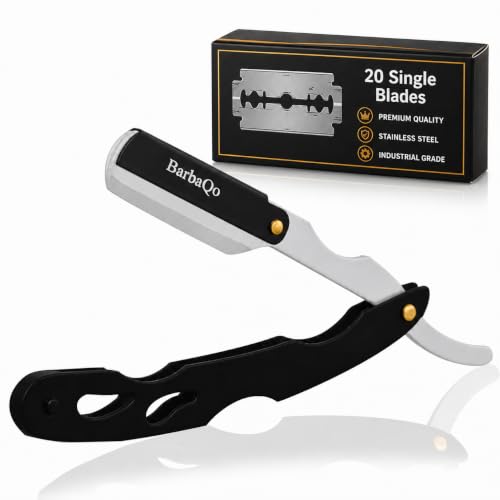 BarbaQo Professional Stainless Steel Straight Razor with 20 Blades