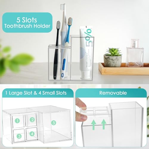 Clear Acrylic Toothbrush Holder with 5 Slots for Bathroom