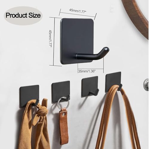 EDMILE Black Self Adhesive Towel Hooks - Heavy Duty Waterproof 4 Pack