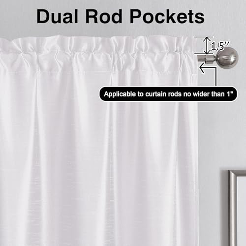 Chyhomenyc Uptown White Kitchen Curtains 30x30 Inch Pack of 2 Faux Silk Light Filtering Short Drapes for Small Windows