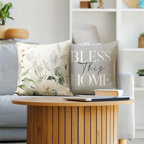 KISVODS 18x18 Spring Eucalyptus Throw Pillow Covers - Farmhouse Set of 4