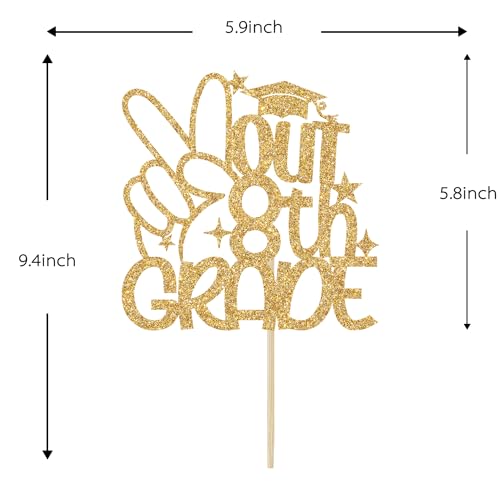 Gold Glitter 8th Grade Graduation Cake Topper - Class of 2024
