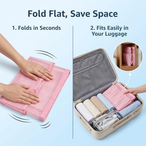 Portable Mesh Shower Caddy with 9 Pockets - Quick Dry Tote Bag for Dorm & Travel (Pink)