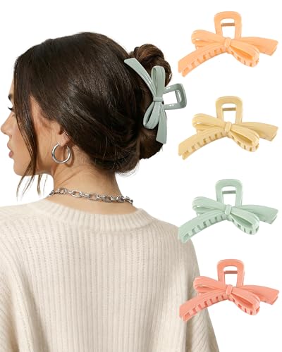 CHLINS 4 Pack Large Bow Hair Claw Clips 4.92 Inch Non-Slip