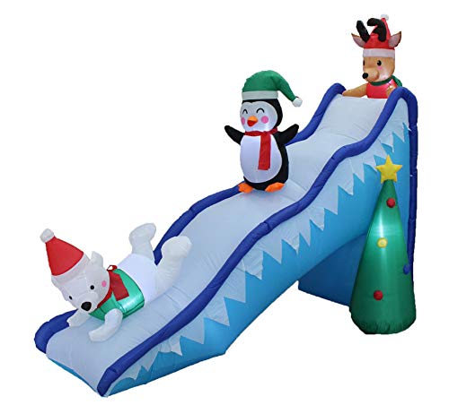 9 Ft Long Christmas Inflatable Yard Scene with Penguin Reindeer Polar Bear LED Lights