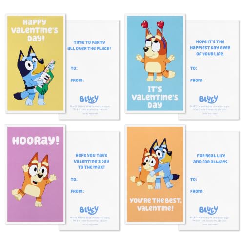 Bluey Valentine's Day Cards Set with Mailbox - 34-Piece for Kids