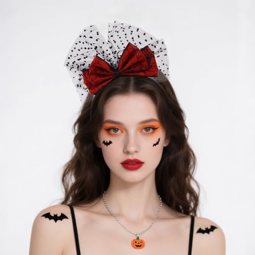 CURASA Halloween Red Bow Headband Lace Spider Web Hair Hoop