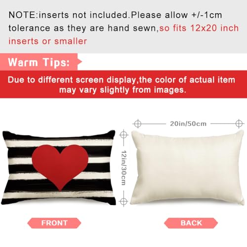 Valentine's Day Outdoor Pillow Covers 12x20 Inch Red Heart