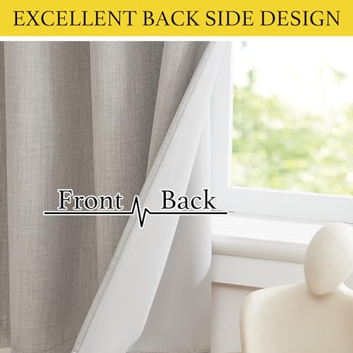 NICETOWN Faux Linen Blackout Valance Curtains, Angora, 52"W x 30"L, 2-Pack