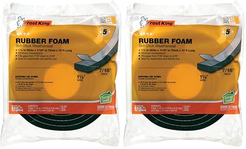 Frost King 1-1/4" x 7/16" Foam Tape - 10ft Pack of 2, Black