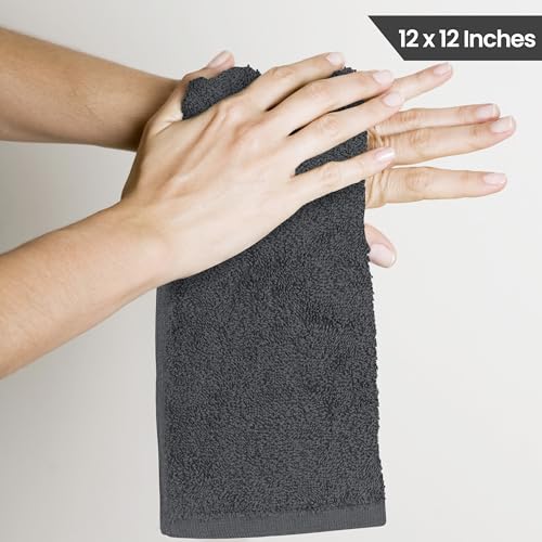 Utopia Towels 24 Pack Washcloths, 12x12 in, 100% Cotton, Grey