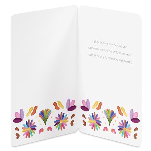 American Greetings Spanish Birthday Card for Her - Colorful Flowers on White, Foil Accents