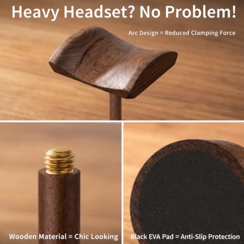 Walnut Wooden Headphone Stand - Desktop Headset Hanger & Display Holder