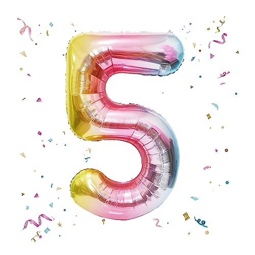 40-Inch Giant Rainbow Number 5 Balloon for Birthday Parties