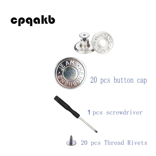 17mm No-Sew Metal Jeans Buttons - 20 Sets with Screwdriver