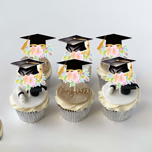 40 PCS Graduation Cap Cupcake Toppers for Class of 2026