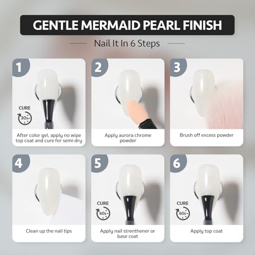GAOY White Pearl Chrome Nail Powder - 2Pcs Mermaid Aurora Mirror Pigment