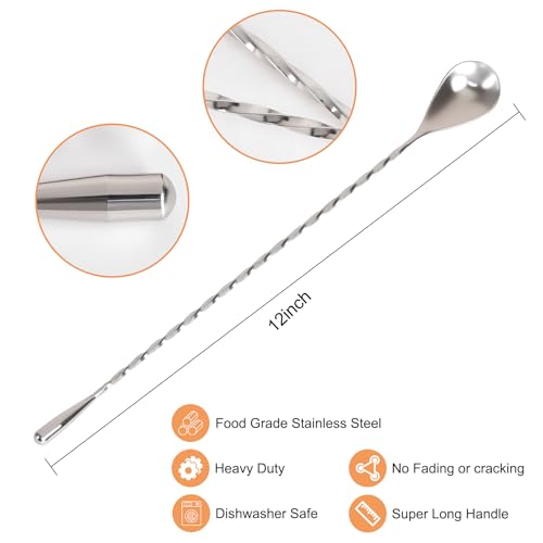 12" Stainless Steel Cocktail Mixing Spoon Set - 2-Pack Spiral Stirrer