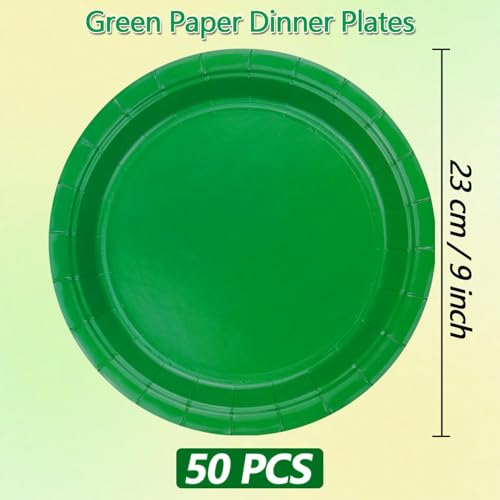 50 PCS 9-Inch Dark Green Paper Plates - Sturdy Disposable Dinnerware