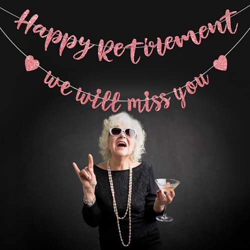 Rose Gold Retirement Banner Set - Pre-Strung Farewell Decor