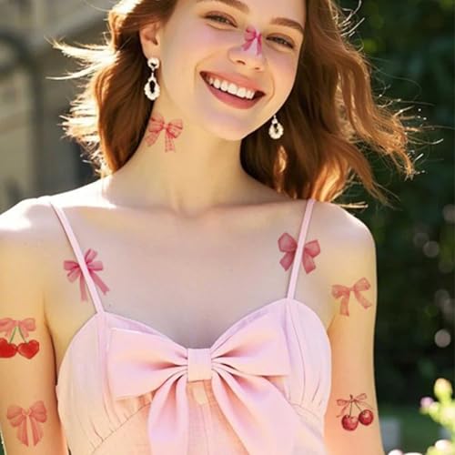 Pink Bow Temporary Tattoos for Kids and Party Favors, 10 Sheets