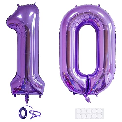 40 Inch Purple Number 10 Balloon - Aluminum Foil Birthday Decoration
