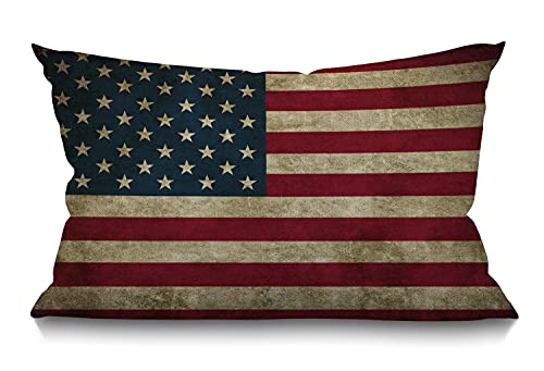 Smooffly Vintage American Flag Lumbar Throw Pillow Cover, 12x20 Inch