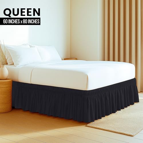 Queen Bed Skirt with Adjustable Elastic Belt – 16 Inch Drop