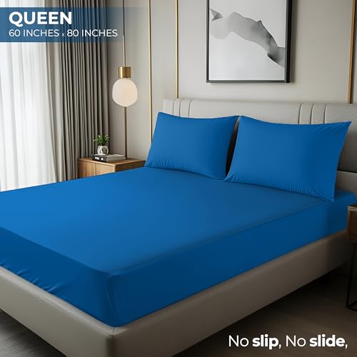 Queen Fitted Sheet - Ultra Soft Microfiber, 15 Inch Deep Pocket - Dusk Blue