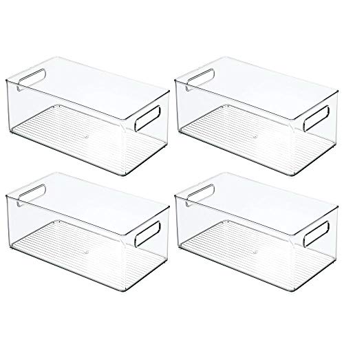 mDesign Plastic Bathroom Storage Container Bins w/ Handles - Closet, Cabinet, Vanity, Cupboard Shelf Organization, Hair Tools Accessory Organizer - Ligne Collection; Clear, 14.6x8.1x6 (Pack of 4)
