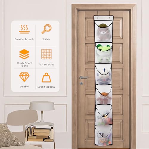 GOMAJI Over The Door Shoe Organizer, 6 Large Breathable Mesh Boot Pockets
