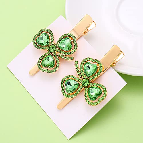 St. Patrick's Day Rhinestone Shamrock Hair Clip Green Crystal Barrette