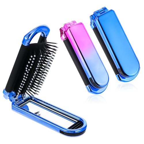Mozeat Lens Travel Foldable Hair Brush with Mirror 2 Pack