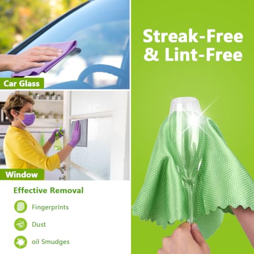 HOMEXCEL Multicolor Glass Cleaning Cloths - 6 Pack, Lint-Free Towels
