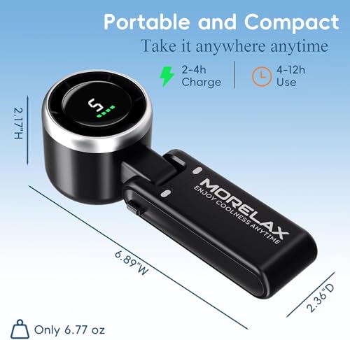 Morelax Handheld Turbo Fan, 4000mAh 5-Speed Portable Fan with LED Display - BlackGrey