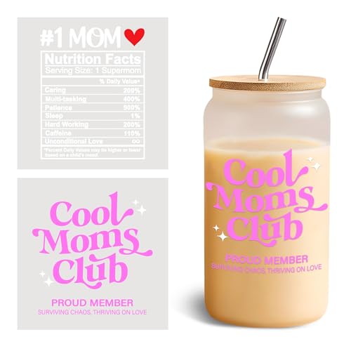 Cool Moms Club UV DTF Cup Wrap Transfer Stickers for 16 oz Glass