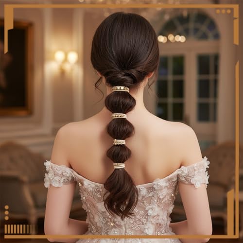 Boho Hair Tie Bracelet with Gold Beads – 5-Piece 2-in-1 Ponytail Holder Set