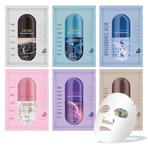 GUOYAOLIFU Hydrating Collagen & Hyaluronic Acid Face Mask Skincare Set - 6 Pack