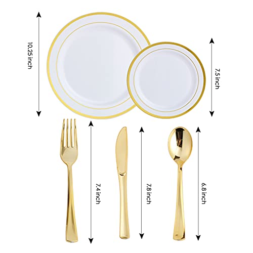 White Disposable Plastic Plates Set for 25 Guests - 125 Pieces