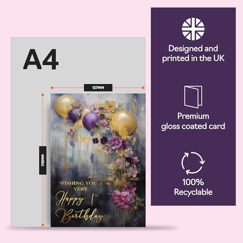Giftzie Gold 1st Birthday Card A5 Elegant Keepsake with Envelope