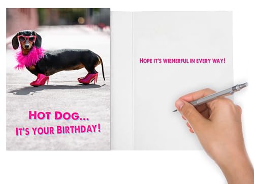 Funny Weiner Dog Birthday Card - Cute Dachshund Greeting Card with Envelope