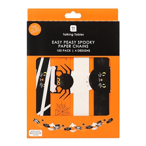 Halloween Paper Garland - 100 Precut Chains with Spooky Prints