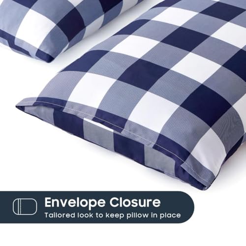 Wake In Cloud Navy Blue & White Buffalo Check Gingham Pillowcases Set of 2 20x26 Inches