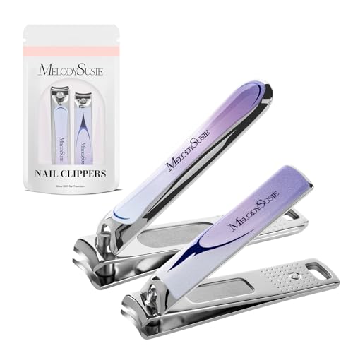 MelodySusie 2-in-1 Nail Clippers Set - Ultra Sharp Stainless Steel Fingernail and Toenail Cutter with Built-in File, Purple