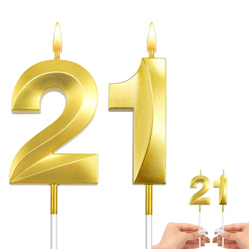 Silver Number 21 Birthday Candles - 2 Pack for Cake Decoration