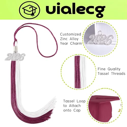 2026 Graduation Tassel - Maroon & White with Silver Charm