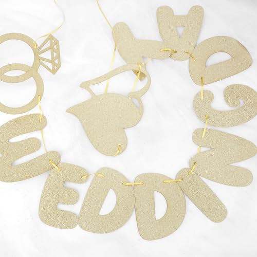 Wedding Day Banner with Hearts & Ring Shapes - Gold Glitter Wedding Decor
