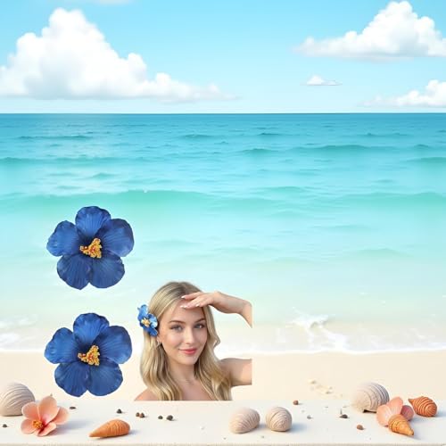 Blue Plumeria Flower Hair Clips 2-Piece Tropical Floral Hair Barrettes
