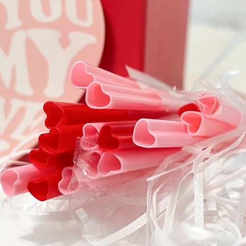 Pink Heart-Shaped Disposable Plastic Drinking Straws - 50 Count, The Best MOON