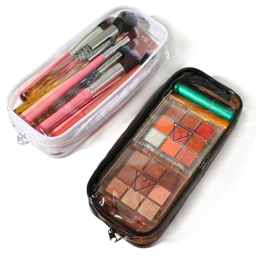 Clear Makeup Brush Bag 2-Pack - Portable PVC Travel Cosmetic Pouch